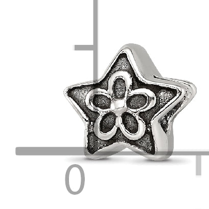 Sterling Silver Reflections Antiqued Star with Flower Kids Bead