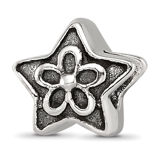 Sterling Silver Reflections Antiqued Star with Flower Kids Bead