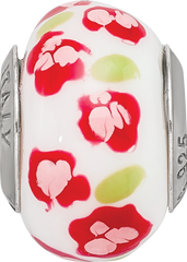 Sterling Silver Reflections Red/Pink Flower Italian Glass Bead