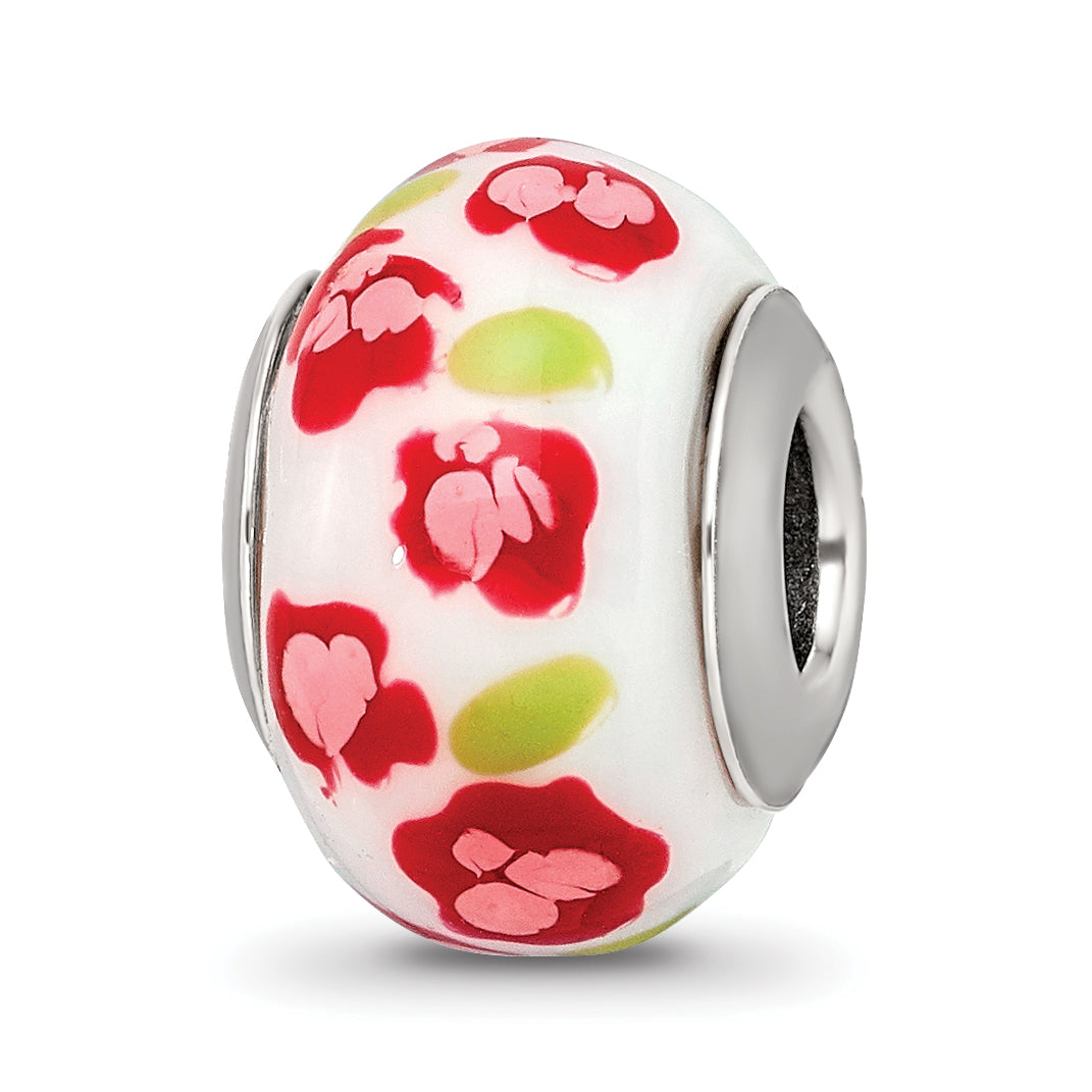 Sterling Silver Reflections Red/Pink Flower Italian Glass Bead