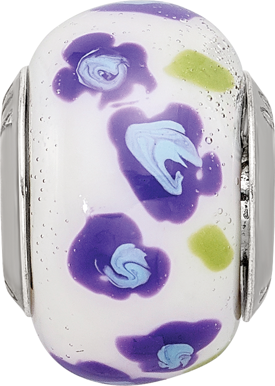 Sterling Silver Reflections Purple/Blue Flower Italian Glass Bead