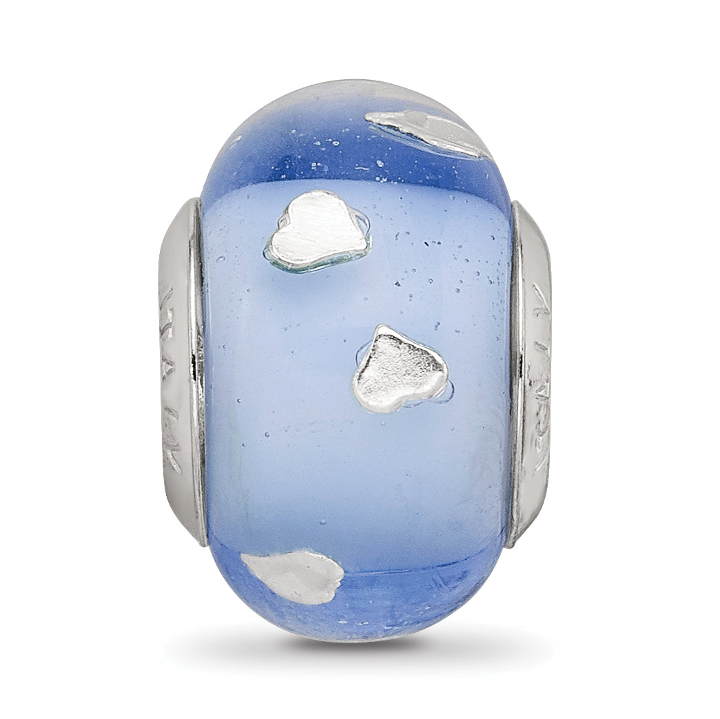 Sterling Silver Reflections Blue and Silver Hearts Glass Bead
