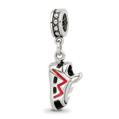 Sterling Silver Reflections Black and Red Enameled Runner's Shoe Dangle Cha