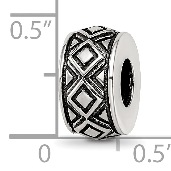 Sterling Silver Reflections Antiqued Diamond Pattern Bead