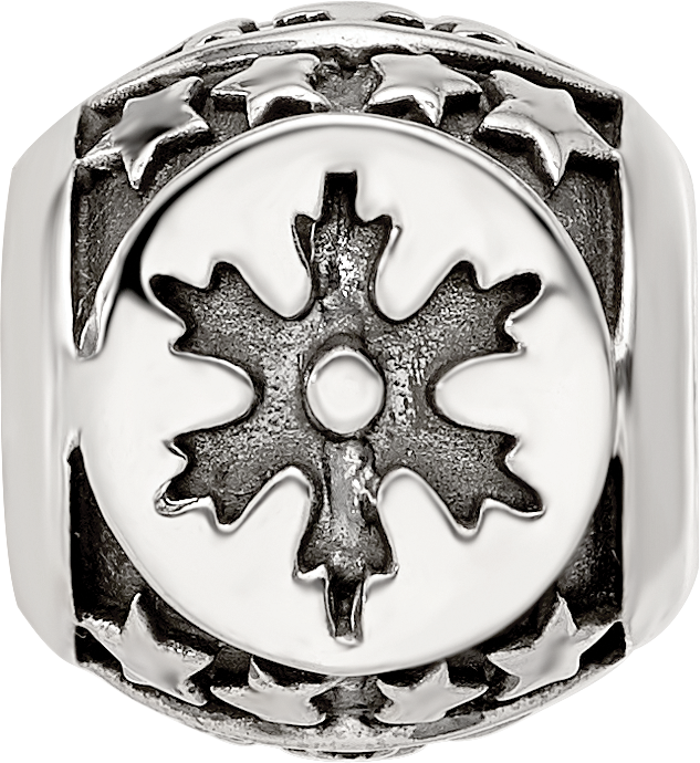 Sterling Silver Reflections Antiqued Snowflakes & Stars Pattern Bead