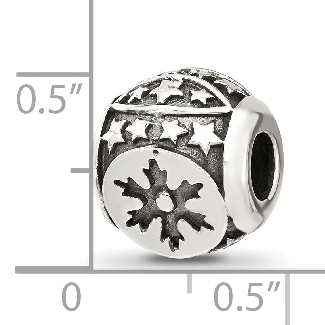 Sterling Silver Reflections Antiqued Snowflakes & Stars Pattern Bead