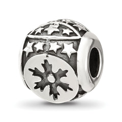 Sterling Silver Reflections Antiqued Snowflakes & Stars Pattern Bead
