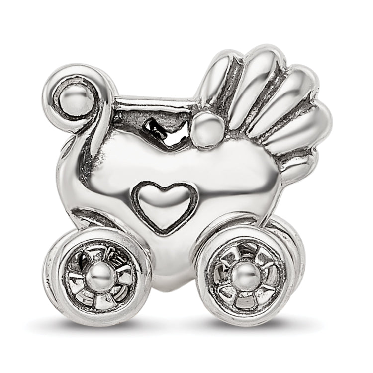 Sterling Silver Reflections Antiqued Baby Carriage Moveable Wheels Bead