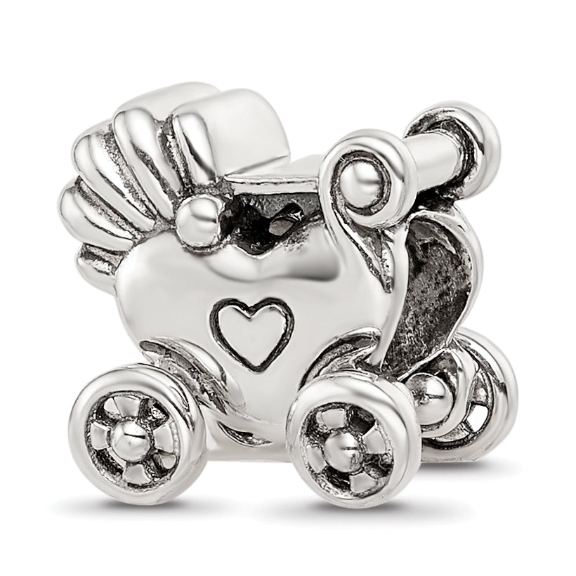 Sterling Silver Reflections Antiqued Baby Carriage Moveable Wheels Bead