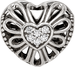 Sterling Silver Reflections Antiqued CZ Heart Bead