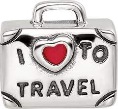 Sterling Silver Reflections Antiqued Enamel I Heart To Travel Suitcase Bead