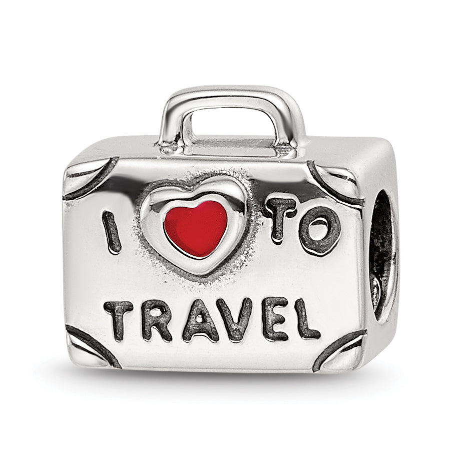 Sterling Silver Reflections Antiqued Enamel I Heart To Travel Suitcase Bead