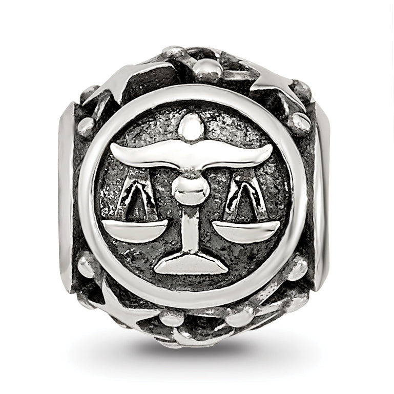 Sterling Silver Reflections Antiqued Zodiac Libra Bead