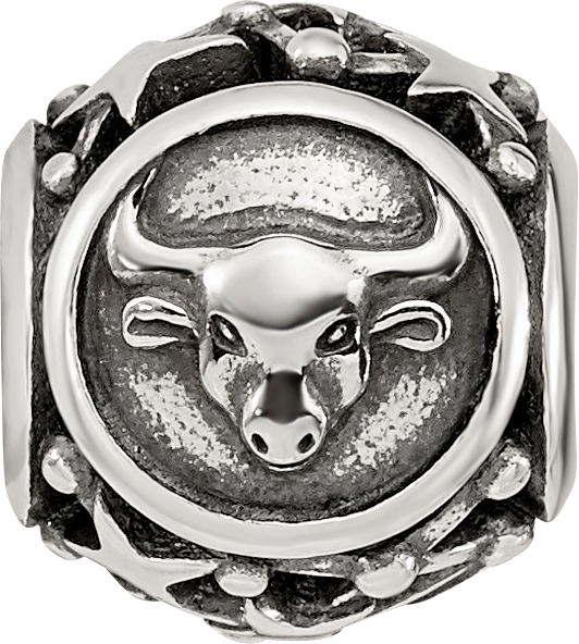 Sterling Silver Reflections Antiqued Zodiac Taurus Bead
