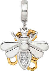 SS Reflections Rh-plated Goldplated CZ Honeycomb Bee 2-piece Dangle Bead