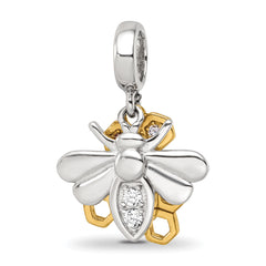 SS Reflections Rh-plated Goldplated CZ Honeycomb Bee 2-piece Dangle Bead