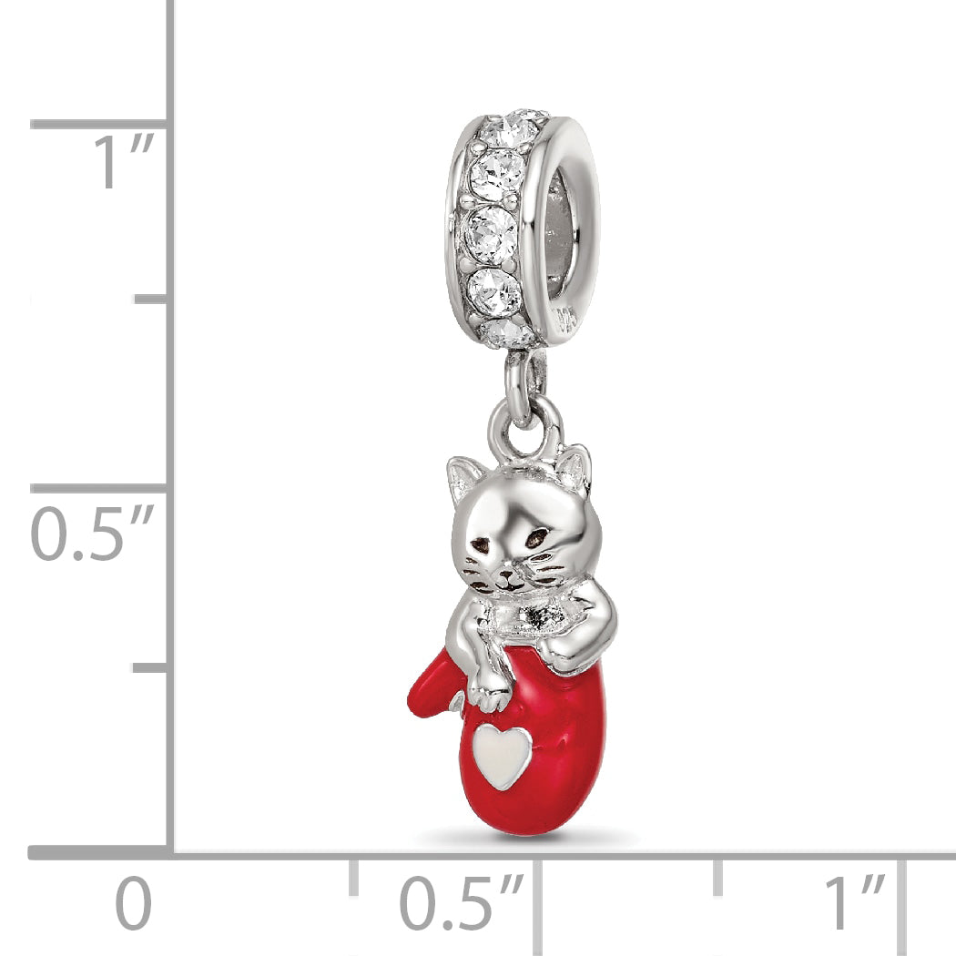 SS Reflections Rhod-plated Crystals Enamel Kitten Dangle Bead