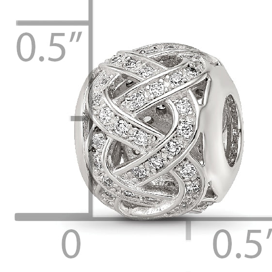 Sterling Silver Reflections Rhod-plated CZ Cut-Out Weaved Bead