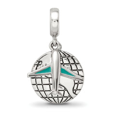 Sterling Silver Reflections Rhod-plated Earth & Plane 2-Piece Dangle Bead