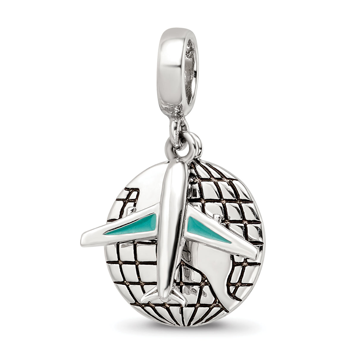 Sterling Silver Reflections Rhod-plated Earth & Plane 2-Piece Dangle Bead