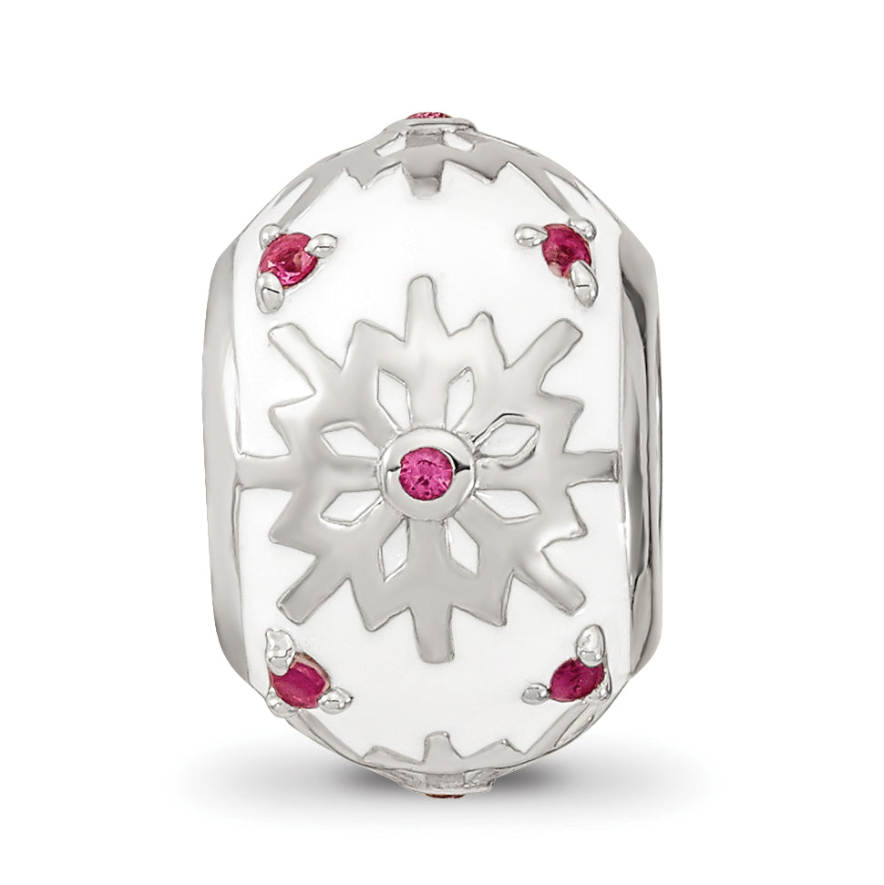 Sterling Silver Reflections Rhod-plated Enamel Crystal Snowflake Bead
