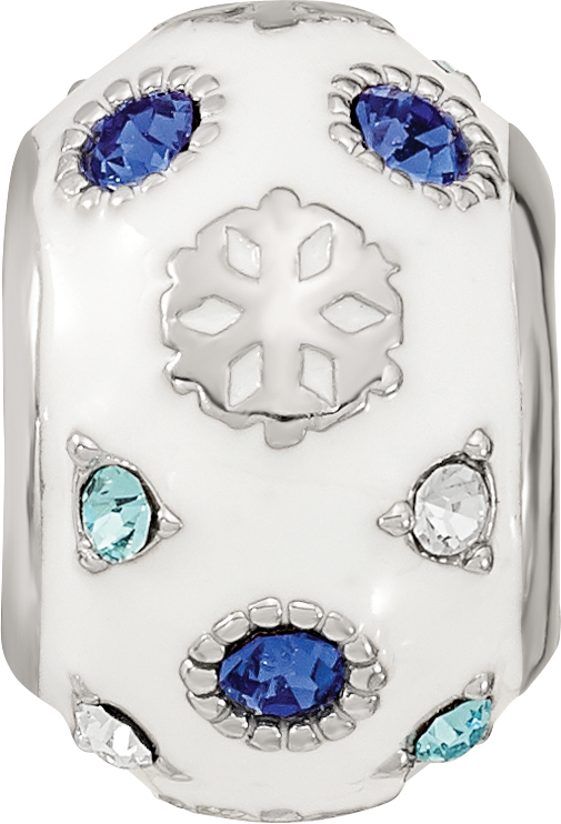 Reflections Sterling Silver Rhodium-plated Enamel Preciosa Crystal White and Blue Snowflake Bead