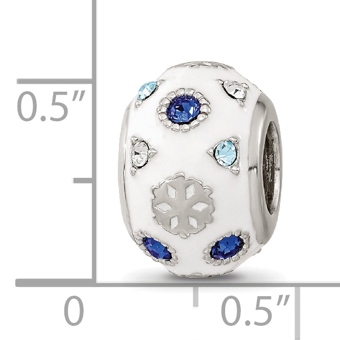 Reflections Sterling Silver Rhodium-plated Enamel Preciosa Crystal White and Blue Snowflake Bead