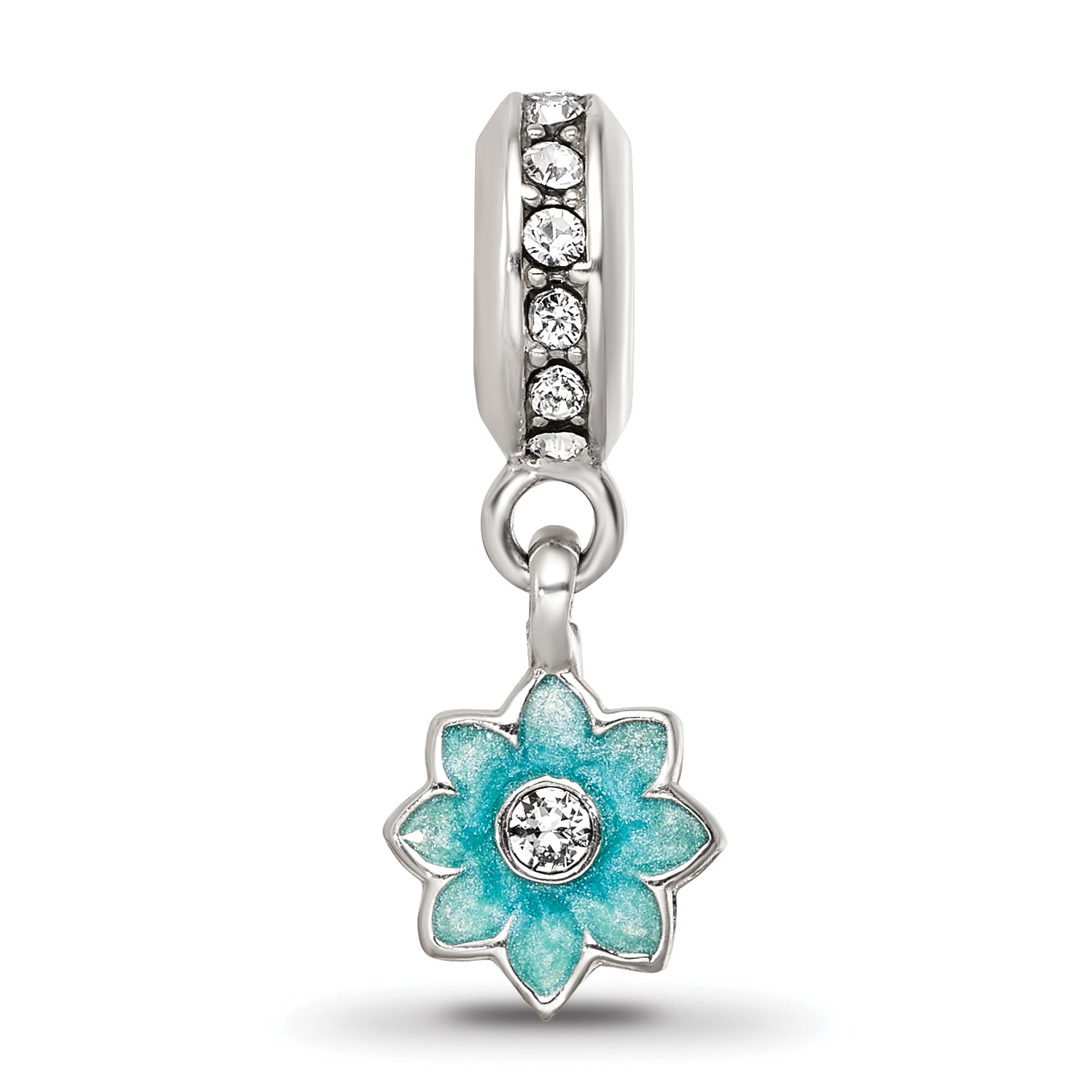 SS Reflections Preciosa Crystal Teal Enamel Dangle Flower Bead