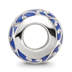 Sterling Silver Reflections Blue Enamel Swirl Design Bead