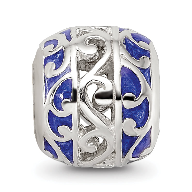 Sterling Silver Reflections Blue Enamel Swirl Design Bead