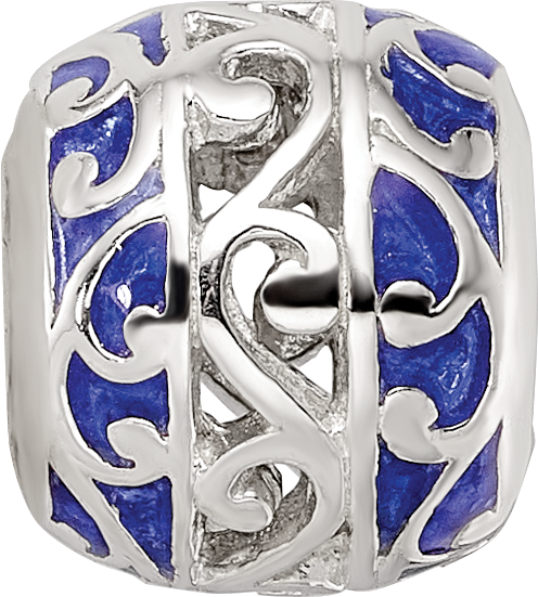 Sterling Silver Reflections Blue Enamel Swirl Design Bead