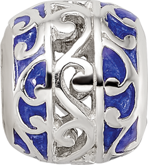 Sterling Silver Reflections Blue Enamel Swirl Design Bead