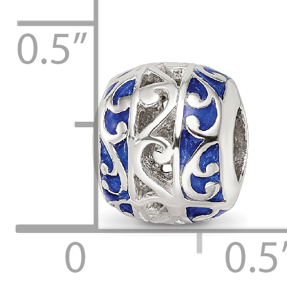 Sterling Silver Reflections Blue Enamel Swirl Design Bead