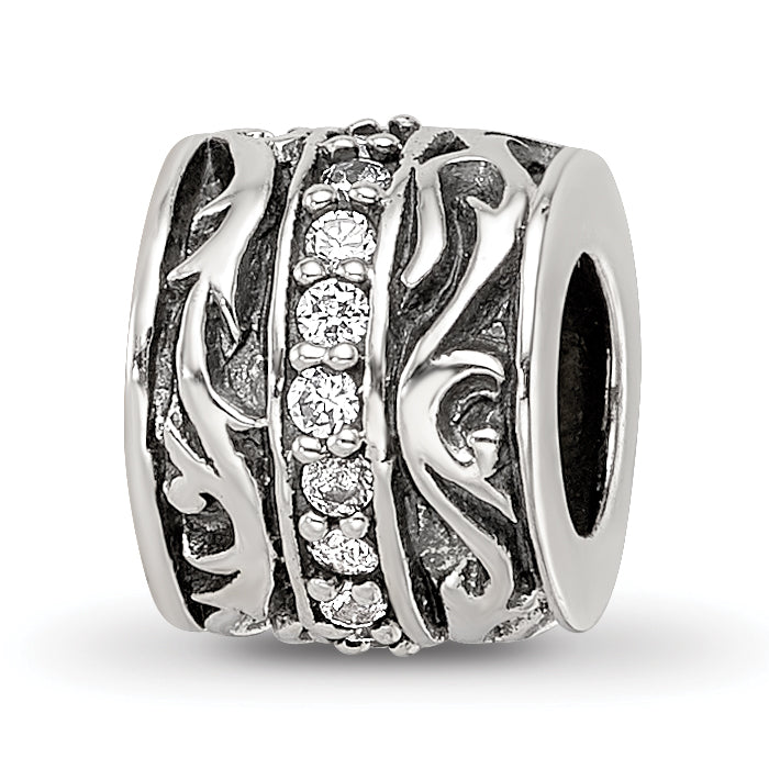Sterling Silver Reflections CZ Antiqued Swirl Design Bead