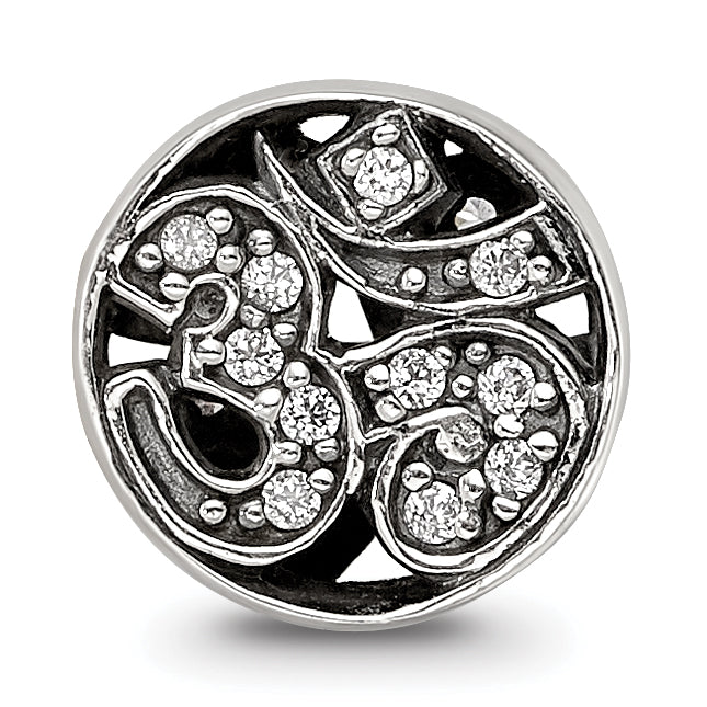 Sterling Silver Reflections Antiqued CZ Om Symbol Bead