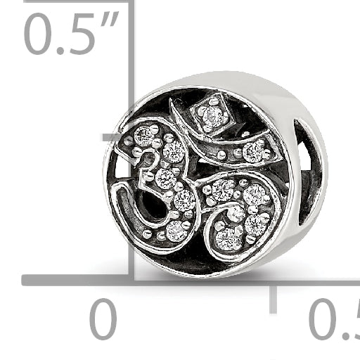 Sterling Silver Reflections Antiqued CZ Om Symbol Bead
