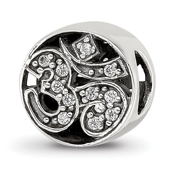 Sterling Silver Reflections Antiqued CZ Om Symbol Bead