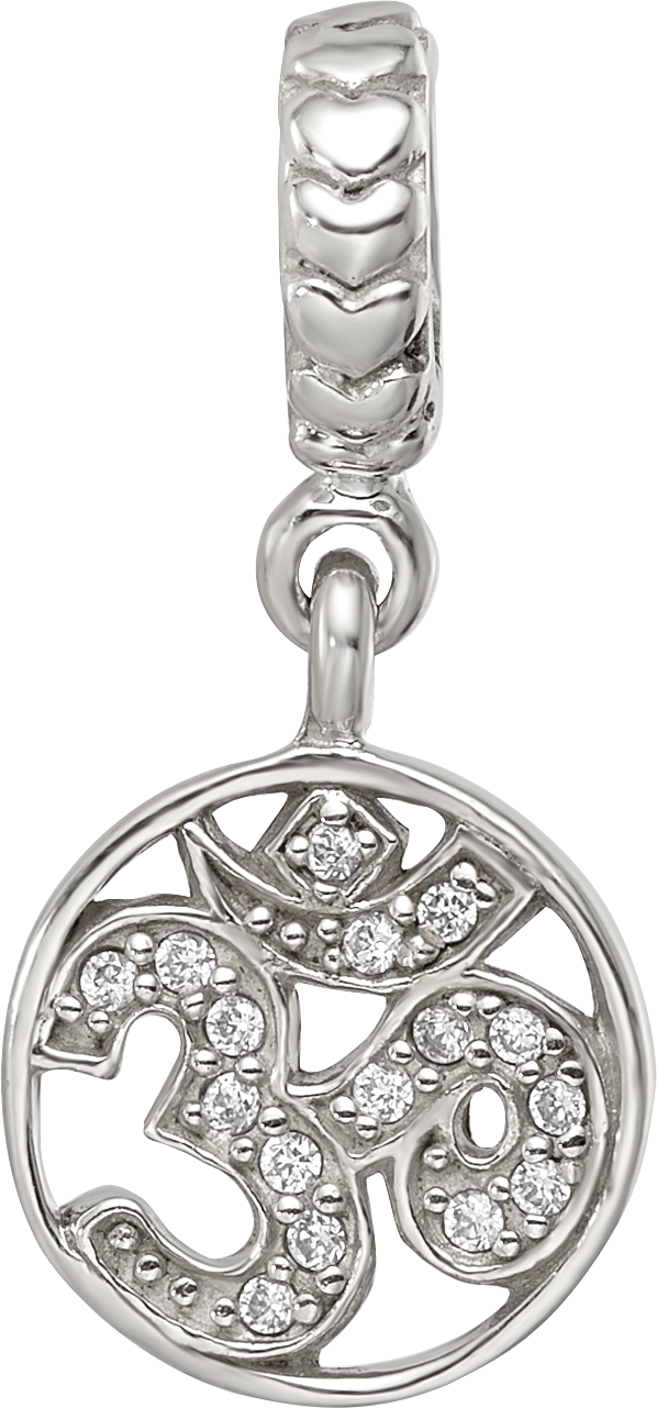 Sterling Silver Reflections CZ Om Symbol Dangle Bead