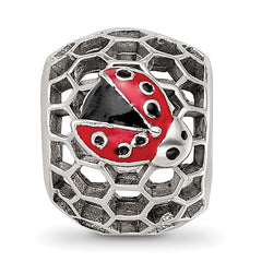 Sterling Silver Reflections Rhodium-plated Enamel Lady Bug Bead
