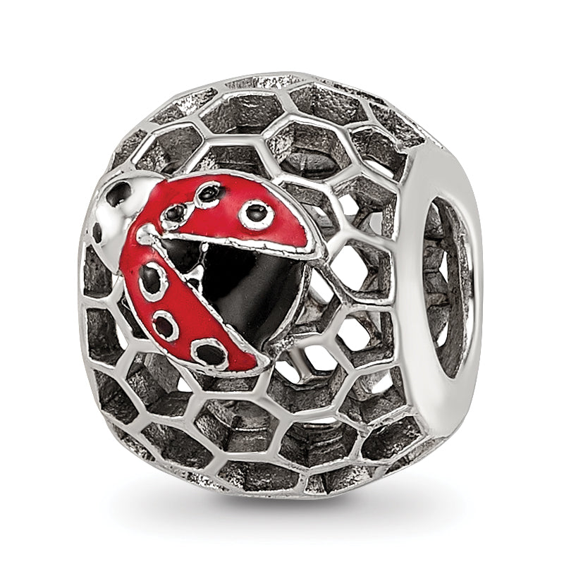 Sterling Silver Reflections Rhodium-plated Enamel Lady Bug Bead