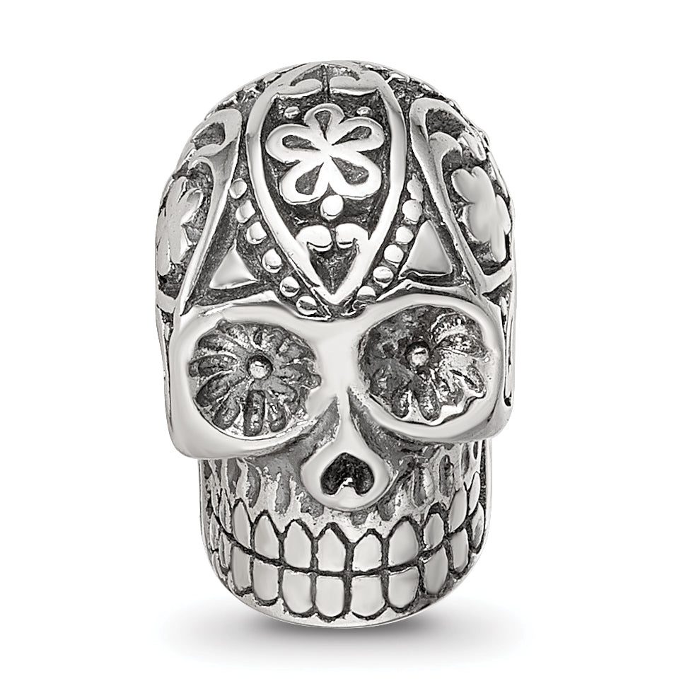 Sterling Silver Reflections Antiqued Calaveras Skull Bead