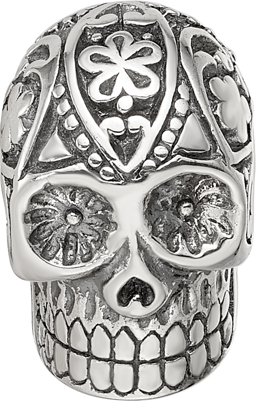 Sterling Silver Reflections Antiqued Calaveras Skull Bead