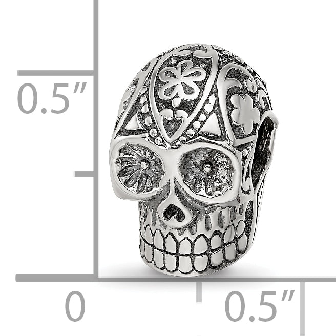 Sterling Silver Reflections Antiqued Calaveras Skull Bead