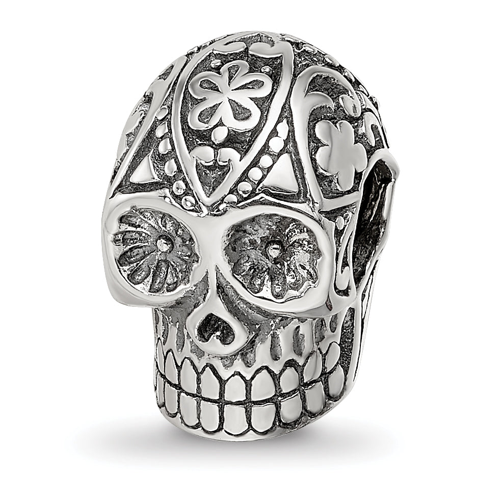 Sterling Silver Reflections Antiqued Calaveras Skull Bead