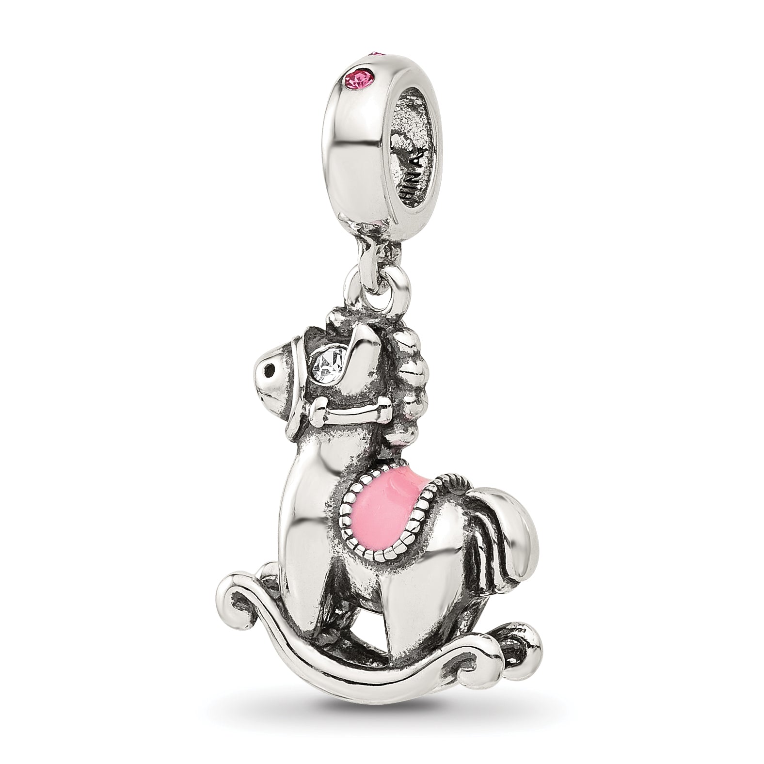 Sterling Silver Reflections CZ & Enamel Rocking Horse Lob Clasp Bead