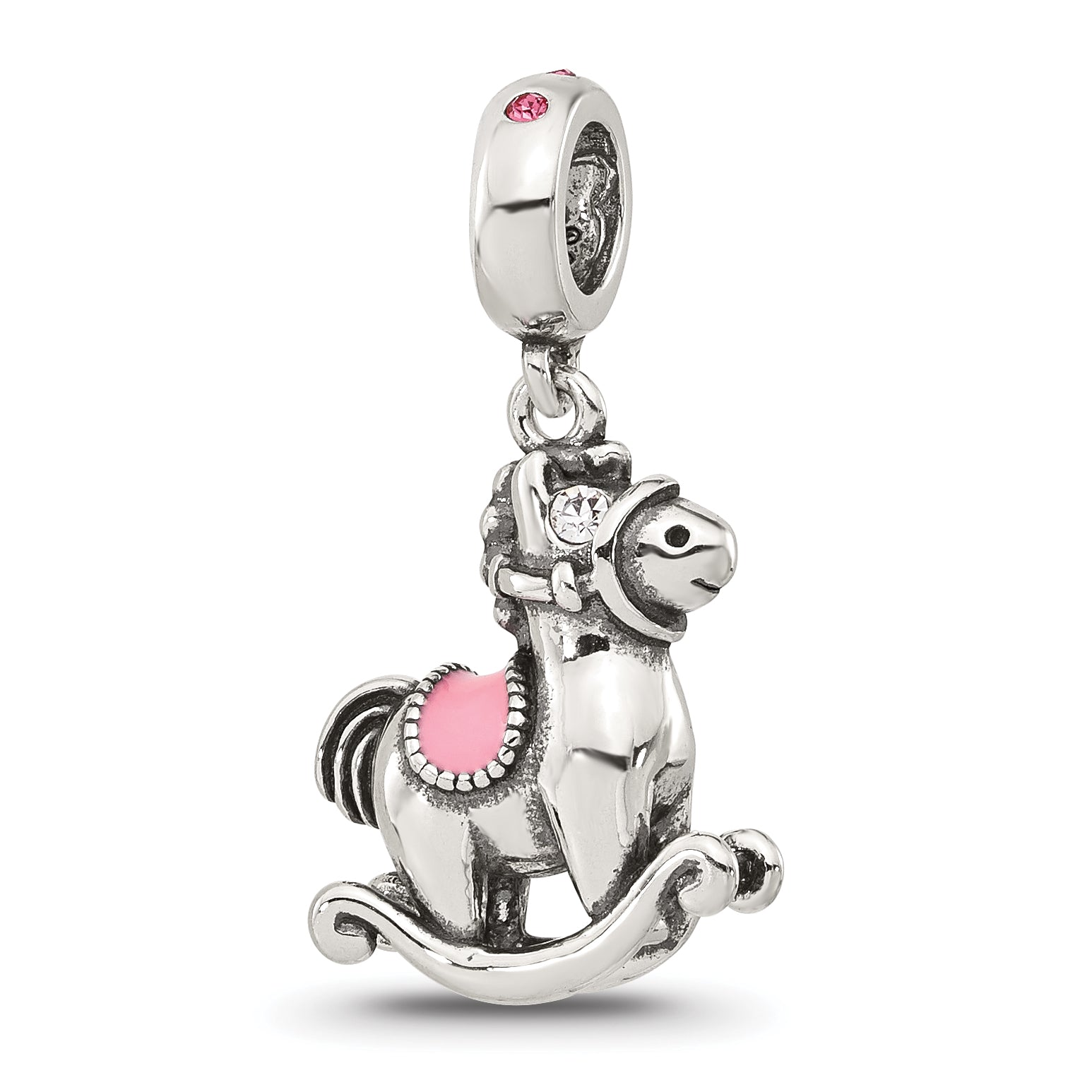Sterling Silver Reflections CZ & Enamel Rocking Horse Lob Clasp Bead