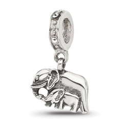 Sterling Silver Reflections Mommy and Baby Elephant Crystal Dangle Bead