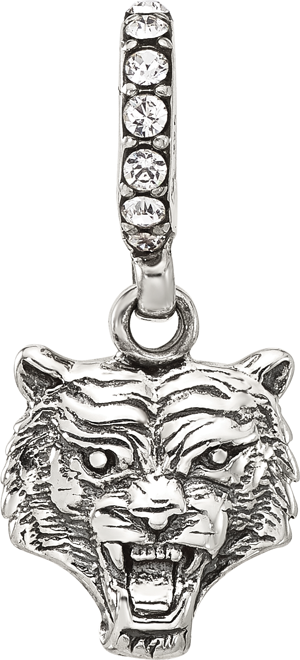 Sterling Silver Reflections Swarovski Crystal Tiger Head Dangle Bead