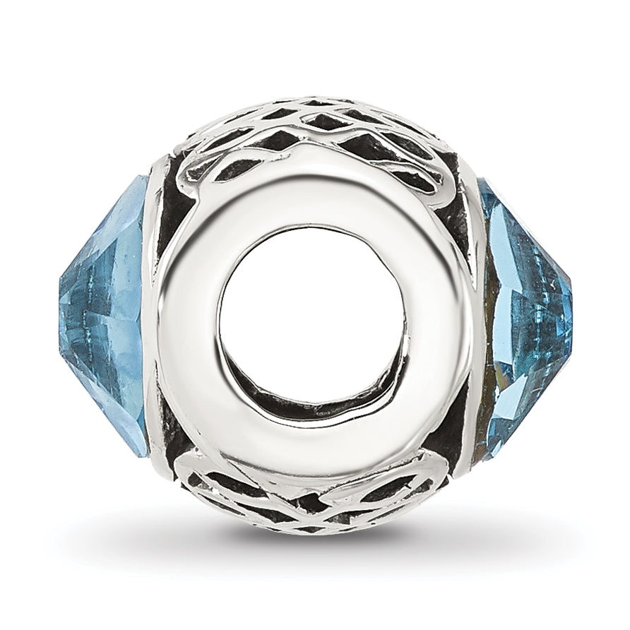 Sterling Silver Reflections Antiqued Light Blue Swarovski Crystal Bead
