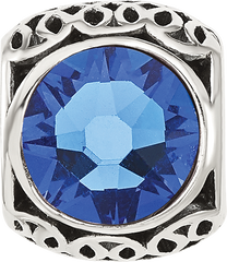 Sterling Silver Reflections Antiqued Blue Swarovski Crystal Bead